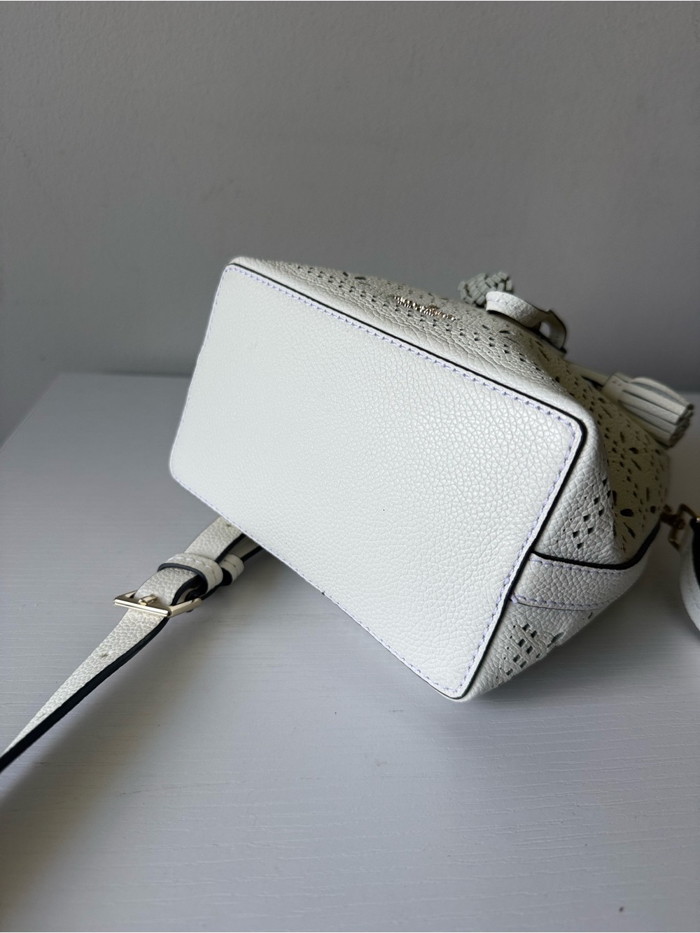 kate spade White Perforated Leather Drawstring Bucket Bag - Picture 6 of 11